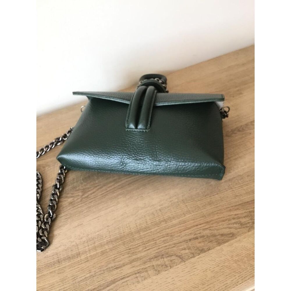 Borse In Pelle Leather Bag Sage Green w/Gunmetal Chain Crossbody Strap - Picture 5 of 9